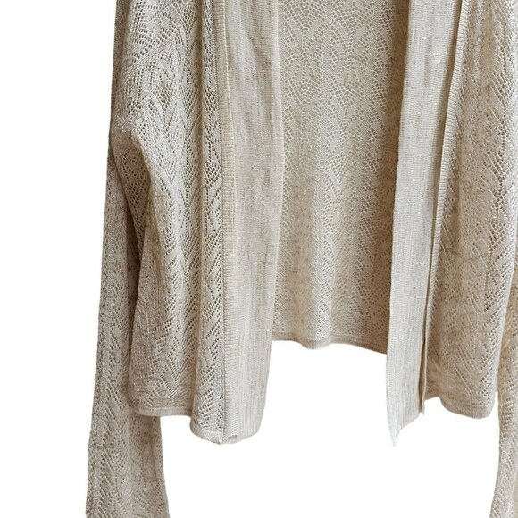 Linen Blend Lightweight Open-Front Cardigan Sweater, Beige Cream Tan, Size Large - Picture 5 of 10
